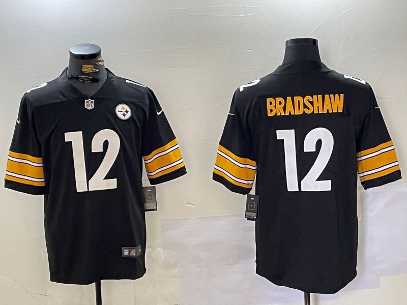 Men Pittsburgh Steelers 12 Bradshaw Black 2024 Nike Limited NFL Jersey style 3